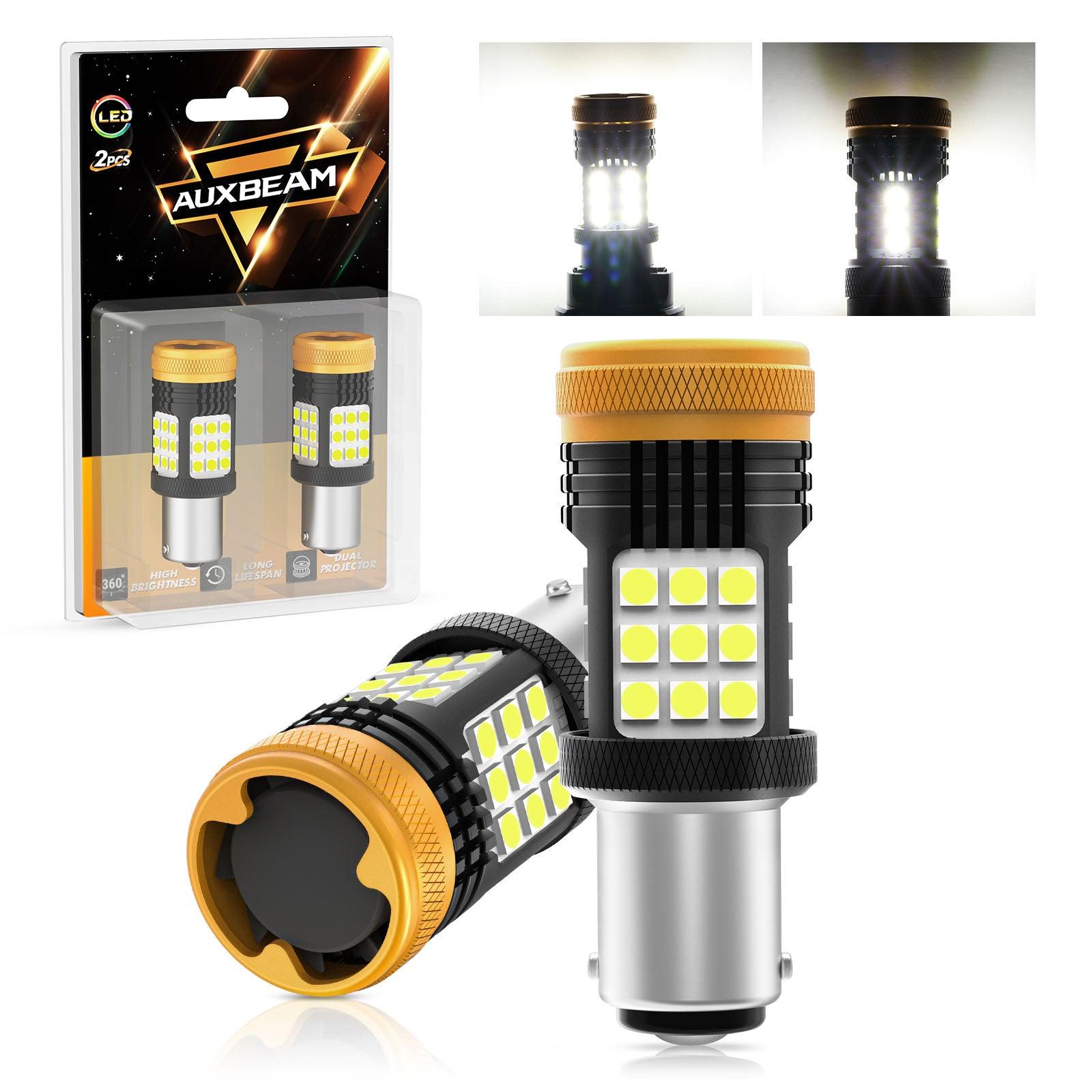 Auxbeam 1157 / 1156 / BAY15D / BA15S / BAU15S LED Bulbs – White / Amber / Red, CANBUS Error-Free, No Hyper Flash, Turn Signal / DRL / Brake / Tail / Reverse Lights, Fan Cooling (2 Pack)