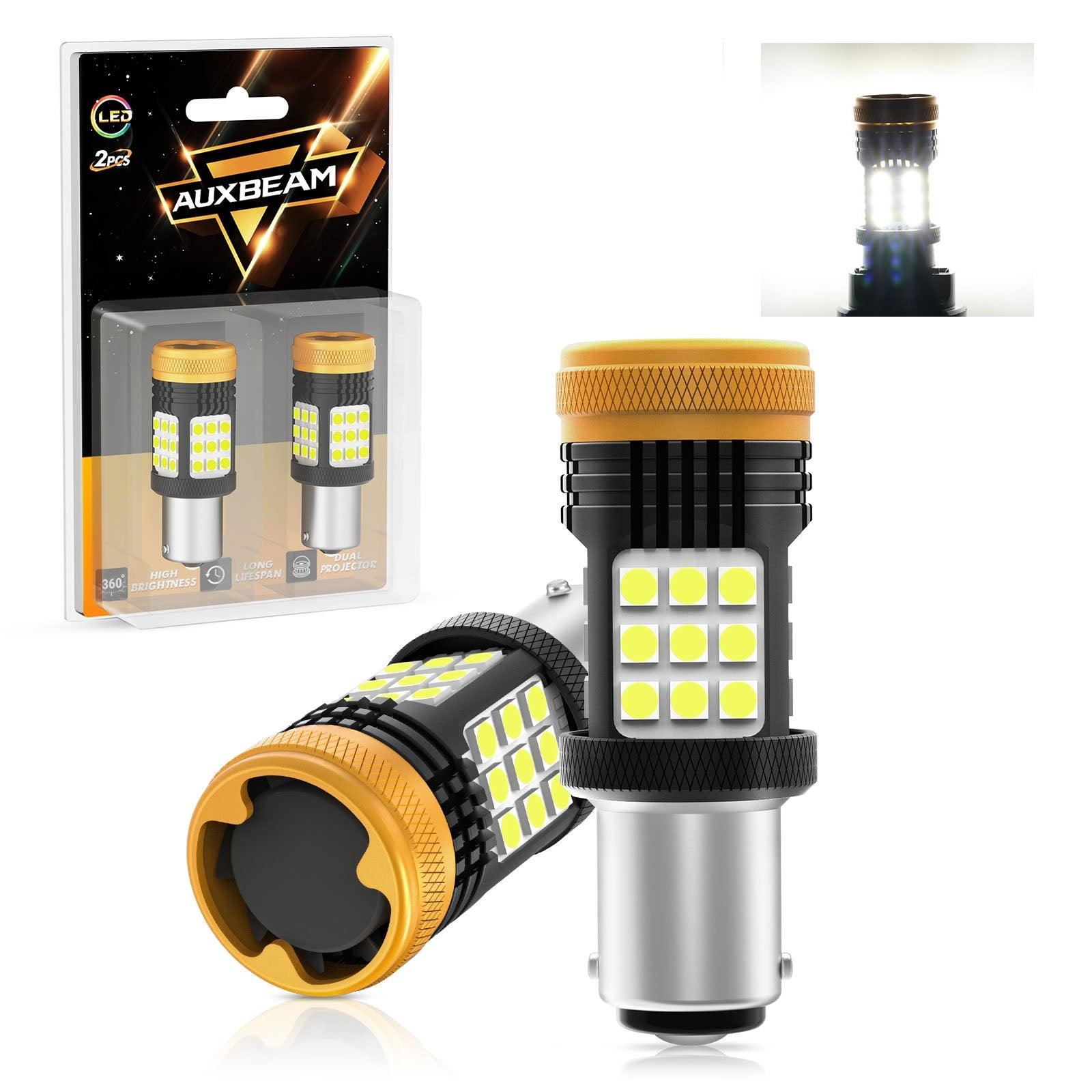 Auxbeam 1157 / 1156 / BAY15D / BA15S / BAU15S LED Bulbs – White / Amber / Red, CANBUS Error-Free, No Hyper Flash, Turn Signal / DRL / Brake / Tail / Reverse Lights, Fan Cooling (2 Pack)