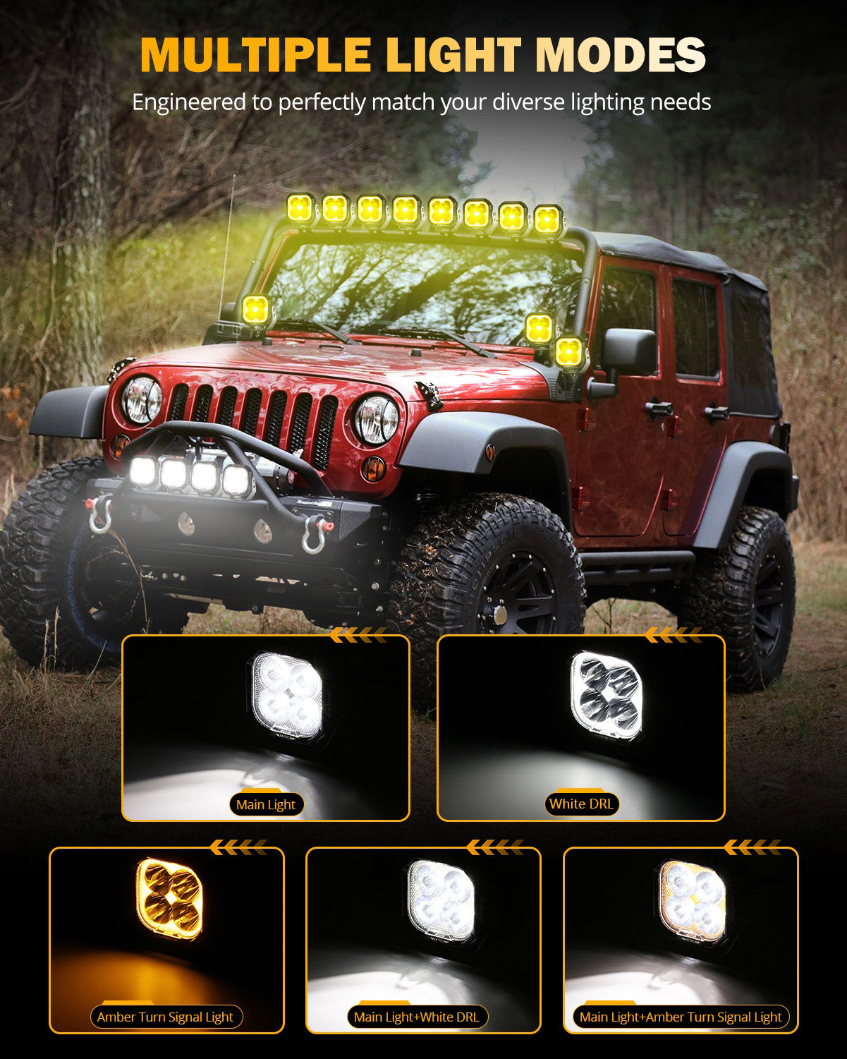 Auxbeam Color Play Series 3" LED Pod Lights – 100W, Spot Beam, White DRL & Amber Turn Signal