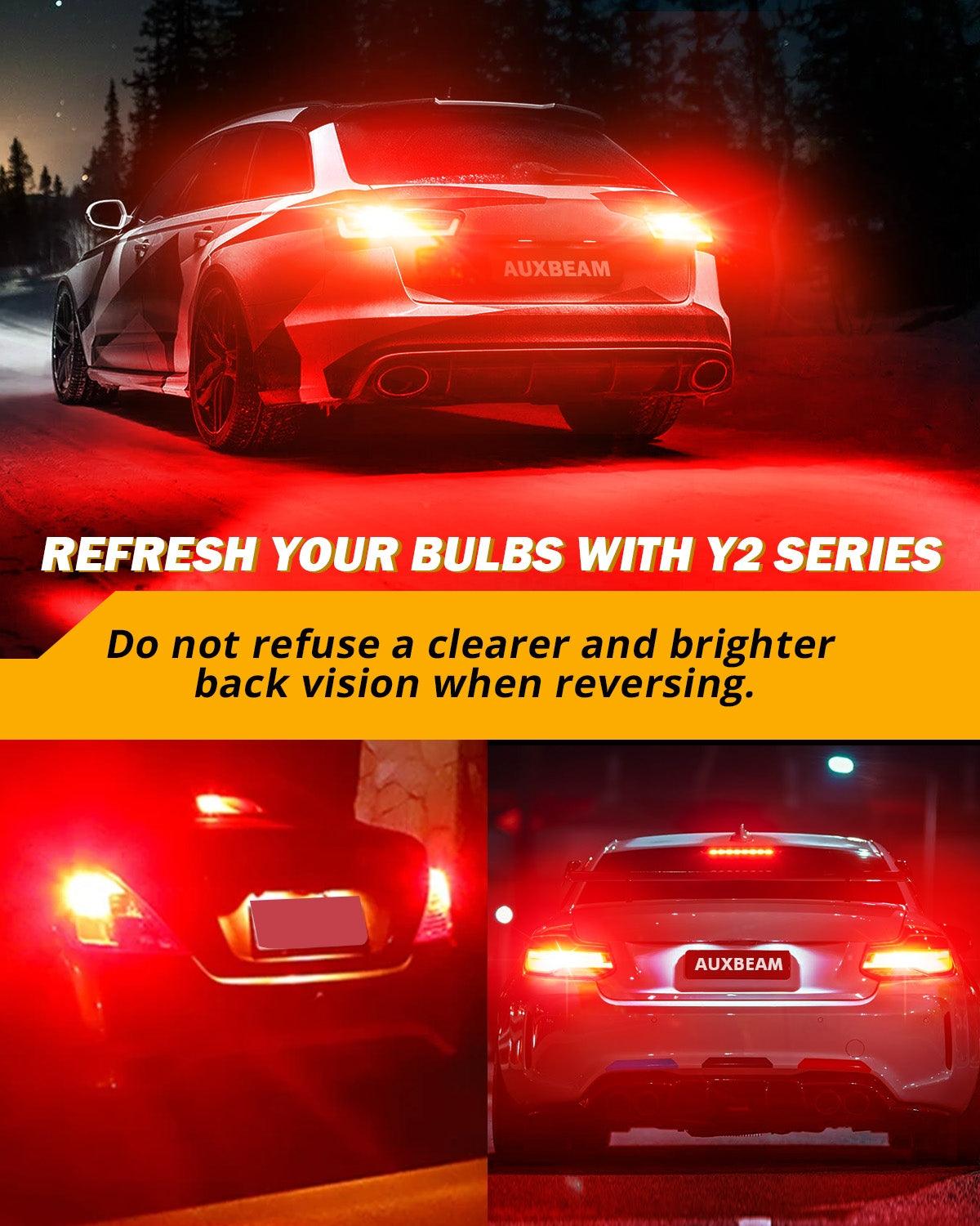 Auxbeam T20 / 7443 / 7440 LED Brake & Tail Light Bulbs – Y2 Series, 14W, 6000LM, Red, CAN-Bus Error-Free (2 Pack)