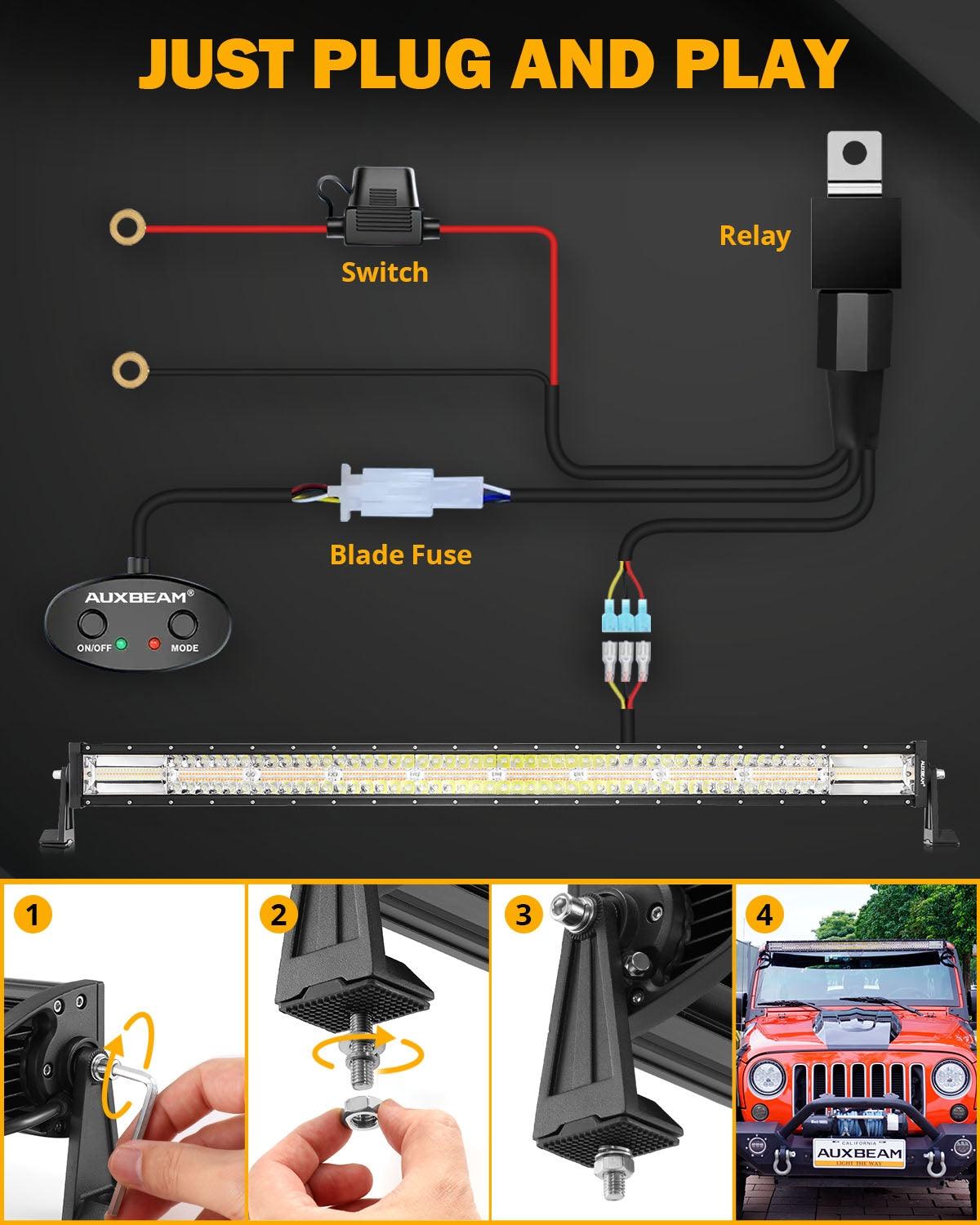 Auxbeam 6 Modes Series 42" LED Light Bar – Straight, White & Amber, Off-Road