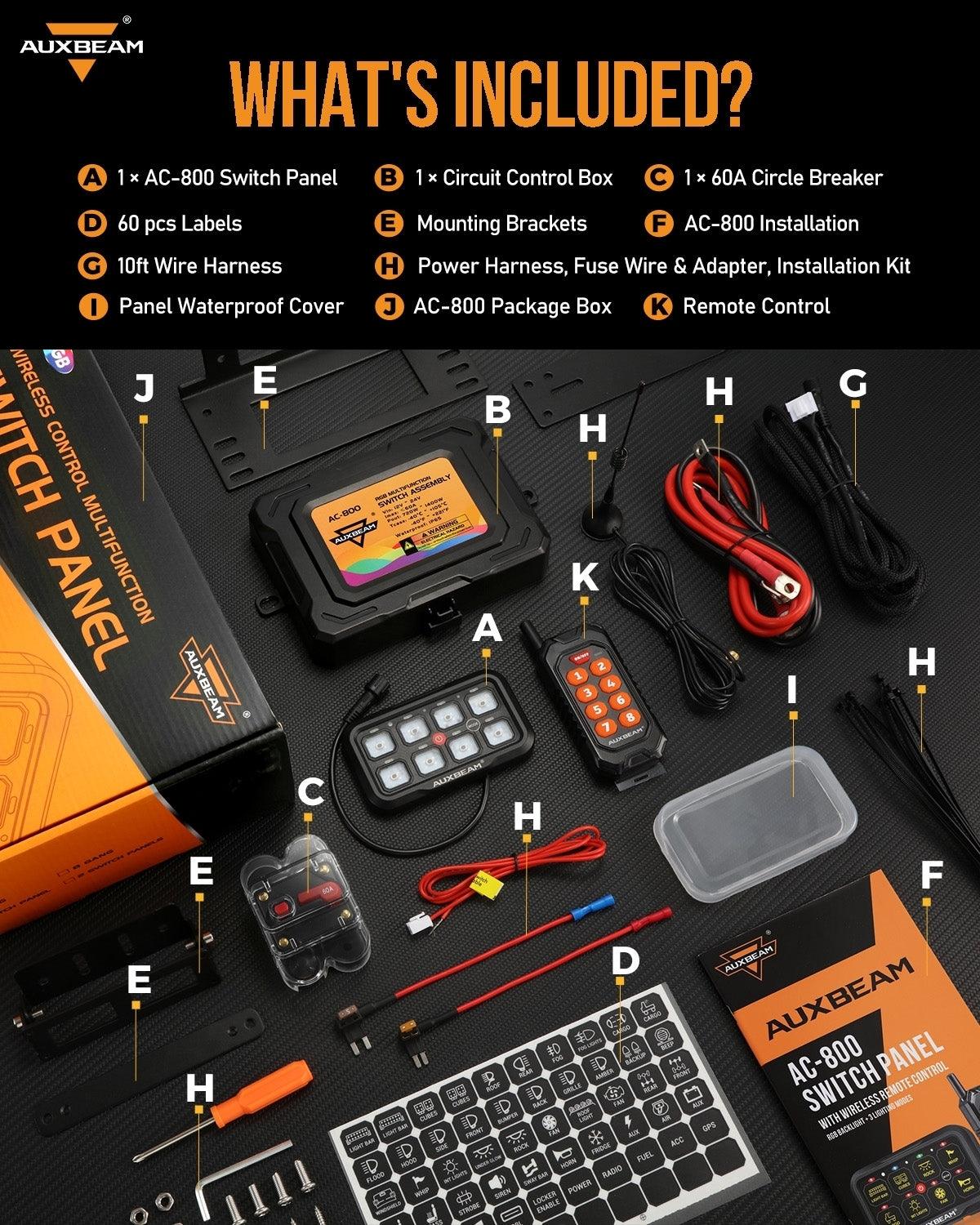 Auxbeam AC Series 8 Gang (AC-800) RGB Switch Panel with APP & Remote Control, Toggle/ Momentary/ Pulsed Mode Supported(One-Side Output)