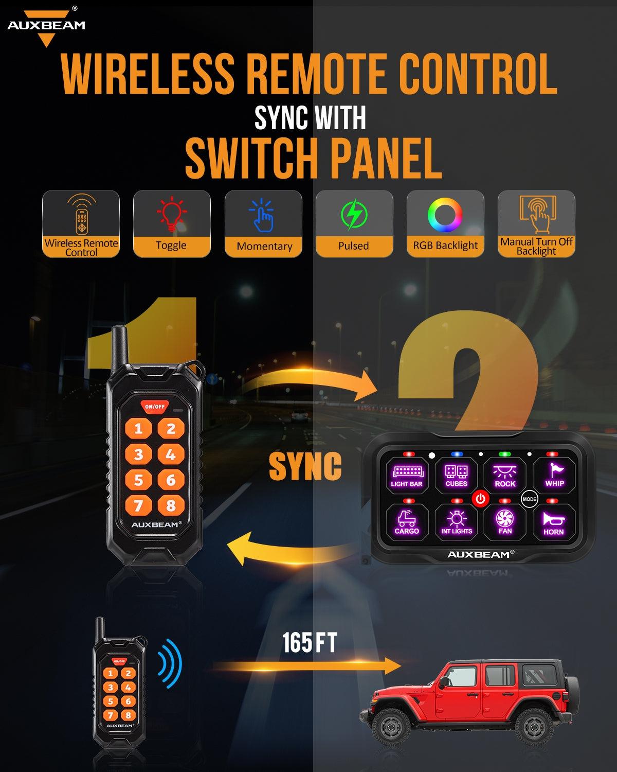 Auxbeam RC Series RC-800 RGB Switch Panel – Remote Control, Toggle/Momentary/Pulsed, One-Sided Outlet