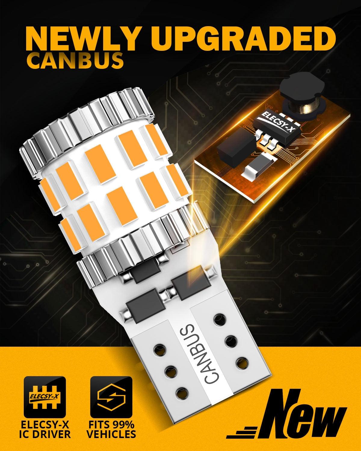 Auxbeam 168 / 2825 W5W T10 LED Bulbs – B1 Series, 3W, Amber, 400% Brighter, CANBUS Error-Free, License Plate / Side Marker / Interior Lights (2 Pack)