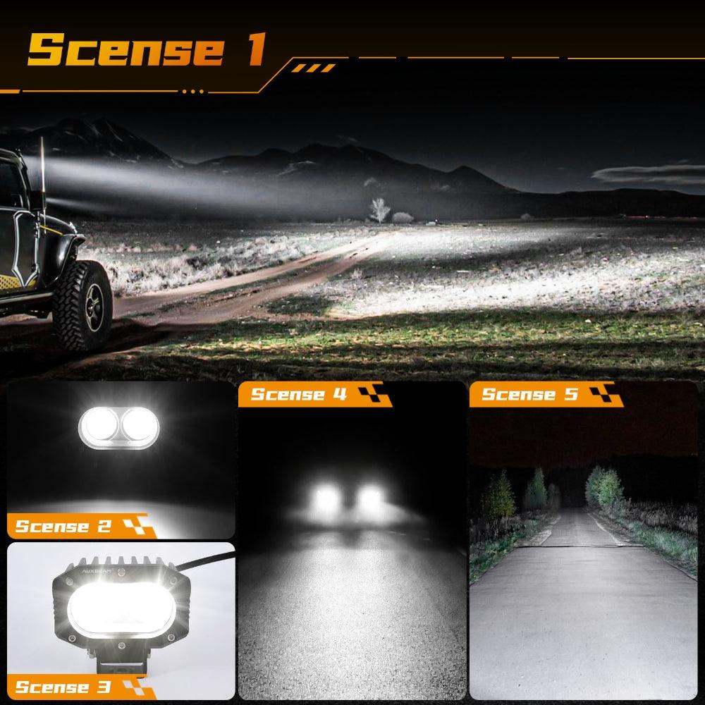Auxbeam R4 Series 4" LED Pod Lights – 60W, White Flood Beam