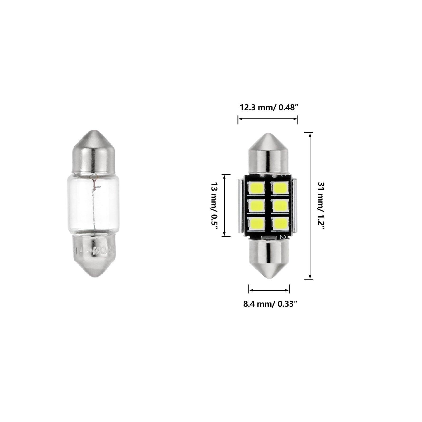 Auxbeam 31mm DE3175 / DE3021 / DE3022 Festoon LED Interior Light Bulbs – 2.7W, 200LM, 6500K White (2 Pack)