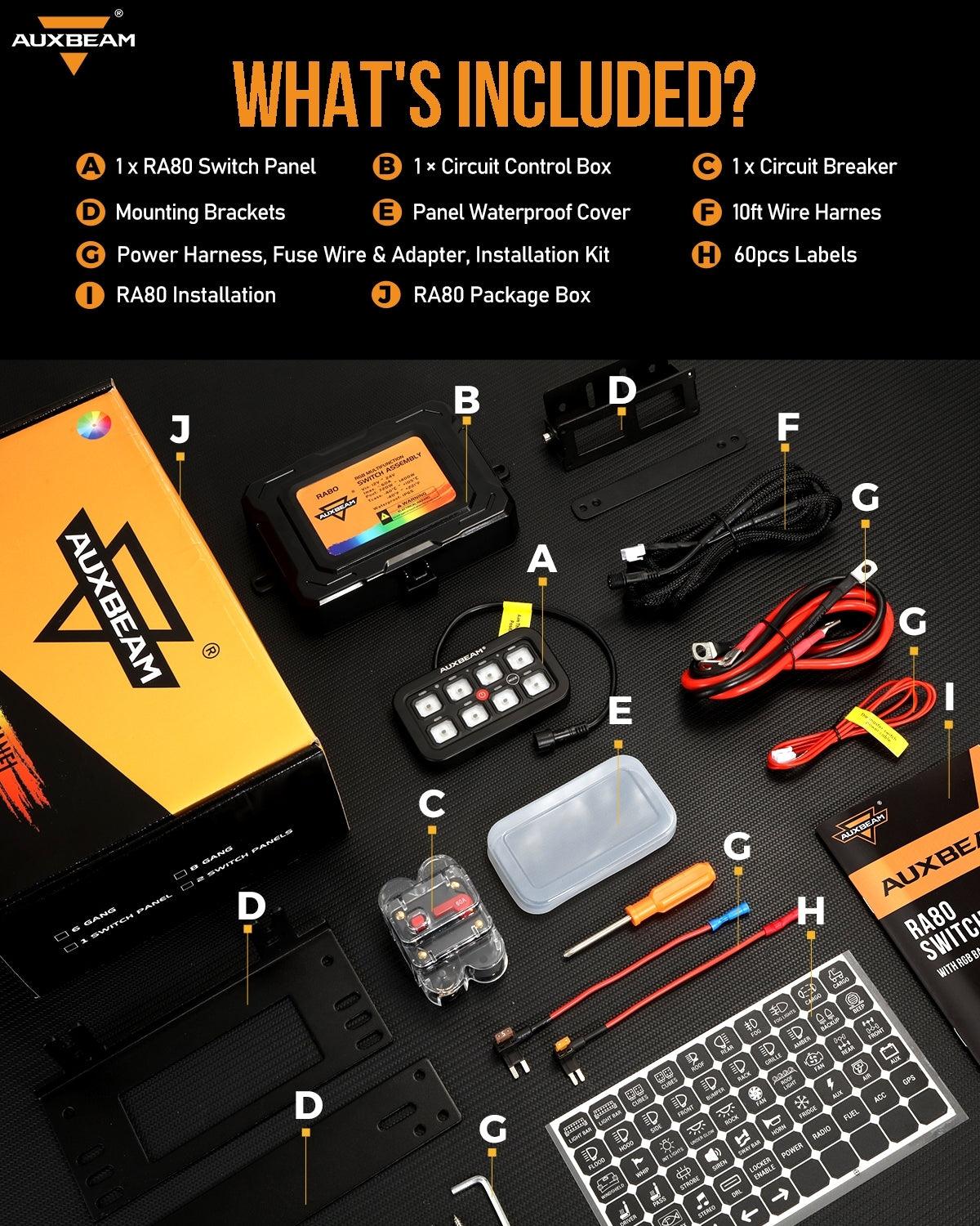 Auxbeam RGB Series 8 Gang (RA80) Switch Panel, Toggle/ Momentary/ Pulsed Mode Supported (One-Sided Outlet)