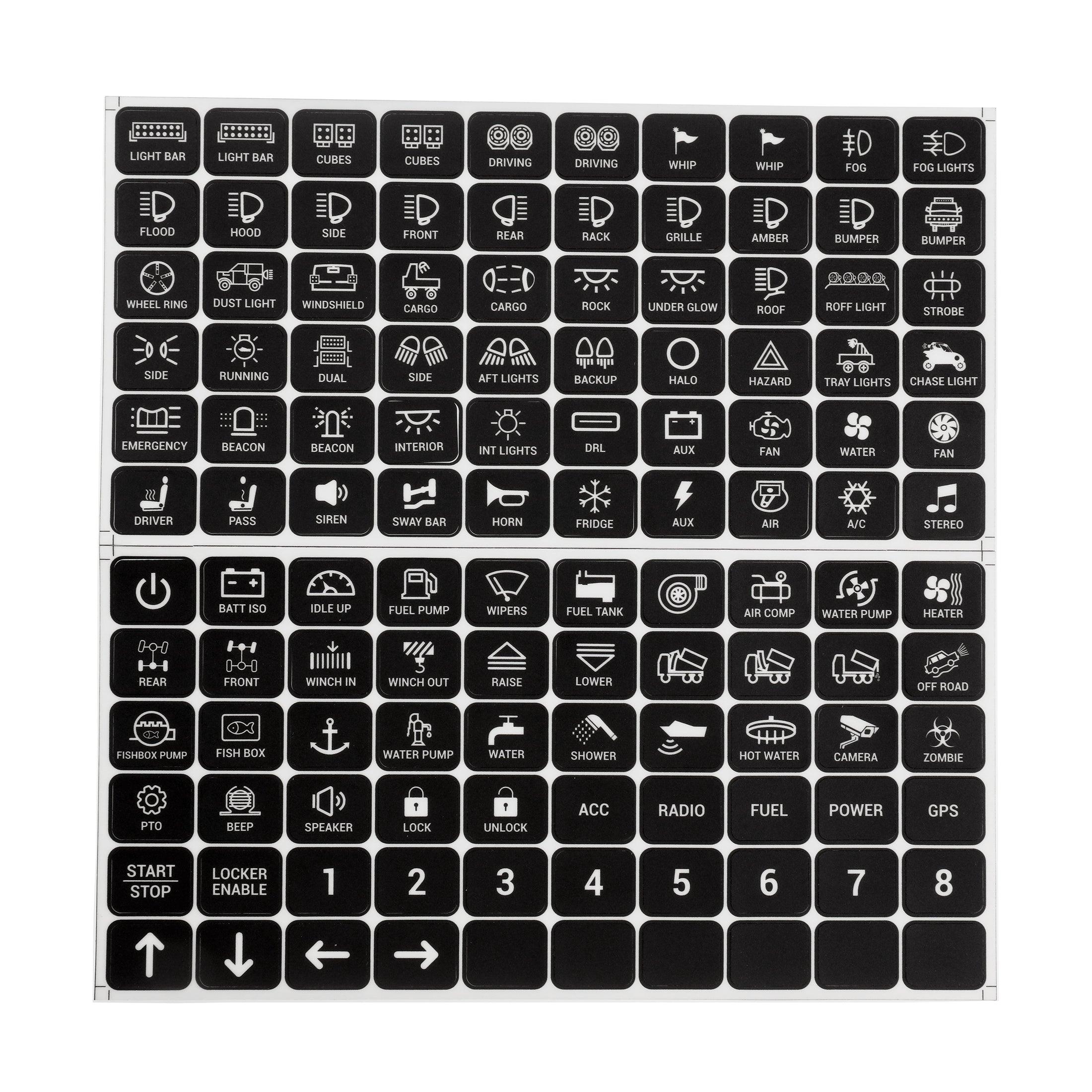 Auxbeam 120 Universal Stickers – For AC-1200 / AR-600 / RA80 XL / RB80 XL Switch Panels