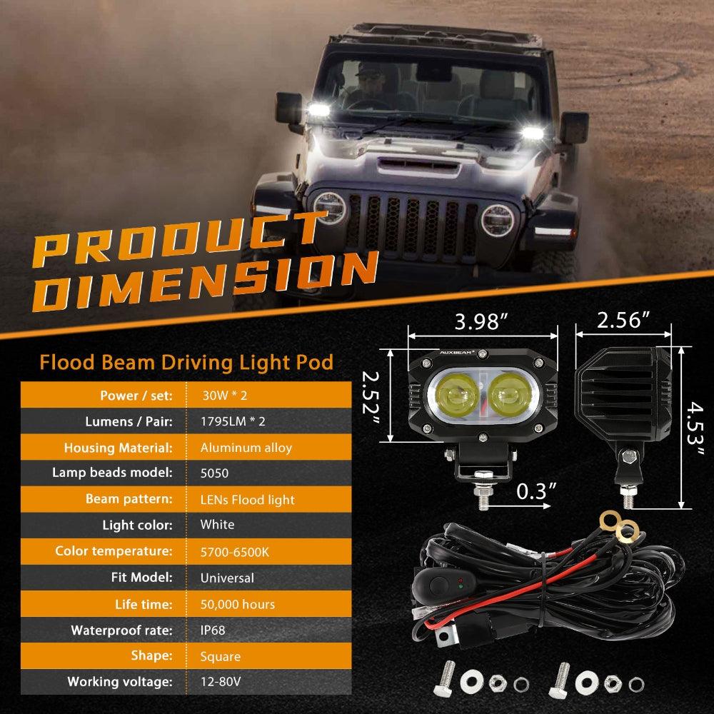 Auxbeam R4 Series 4" 60W LED Pod Lights – Spot Beam, White Driving Lights