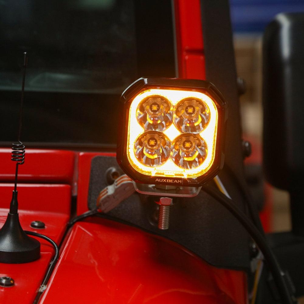 Auxbeam Color Play Series 3" LED Pod Lights – 100W, Spot Beam, White DRL & Amber Turn Signal