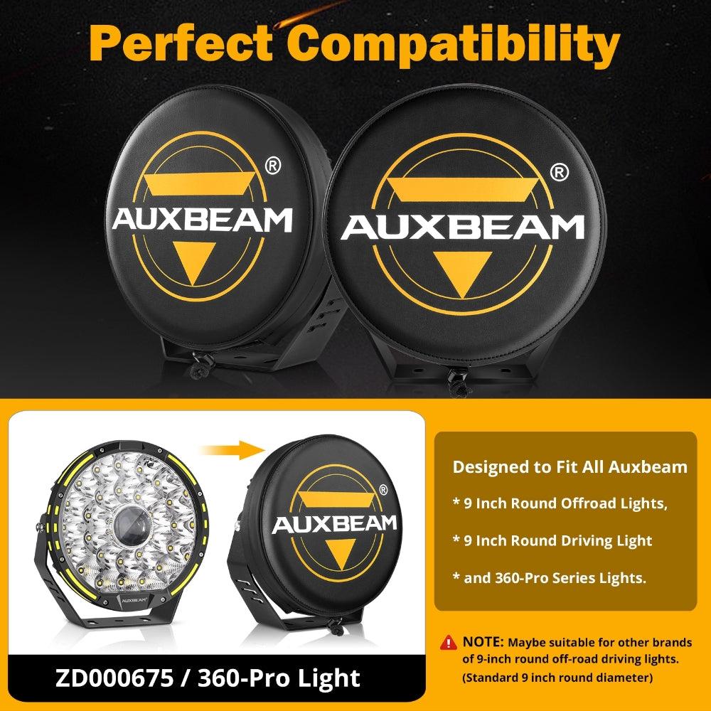 Auxbeam 9" Round LED Light Covers – Black Leather Style (2-Pack)