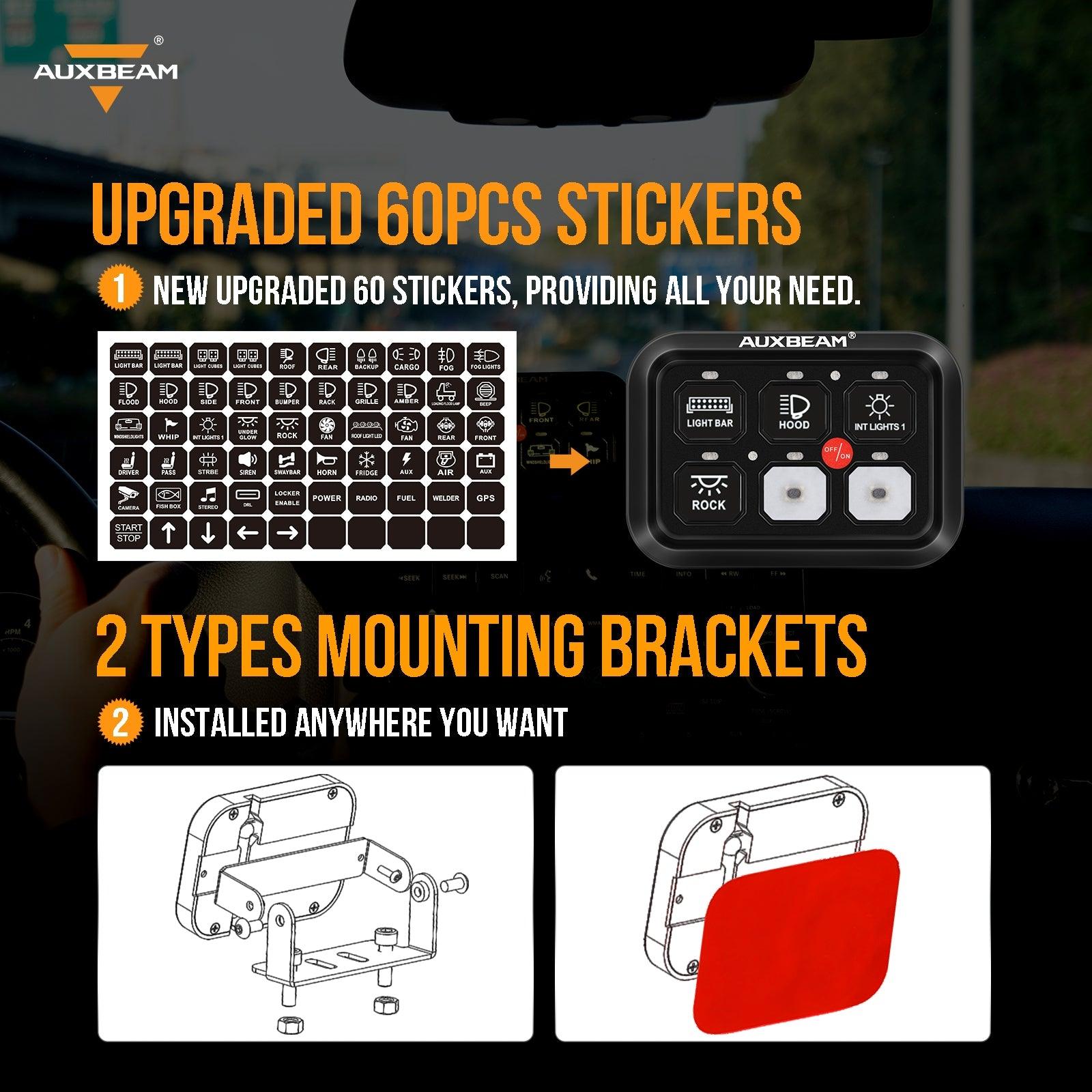 Auxbeam Single Series 6/8-Gang LED Switch Panel – Off-Road Light Controller