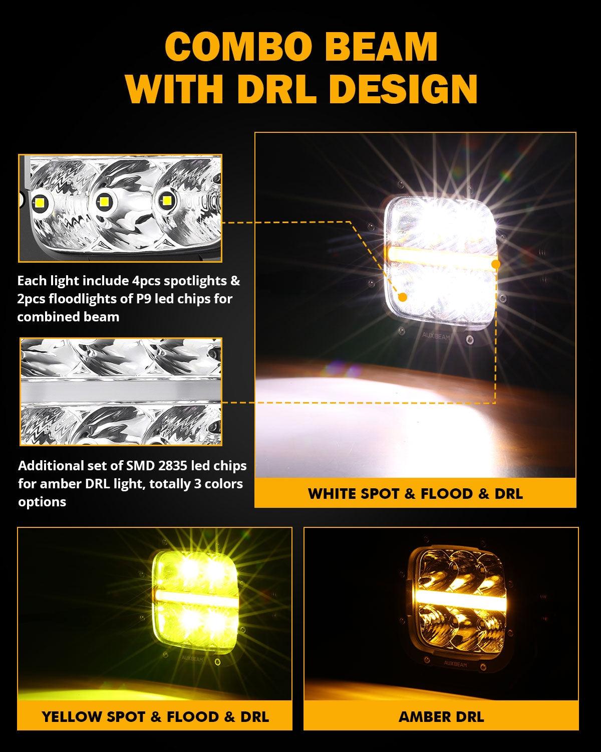 Auxbeam XP-ULTRA Series 5" LED Pods – 132W, 15,600LM, White/Amber, Amber DRL