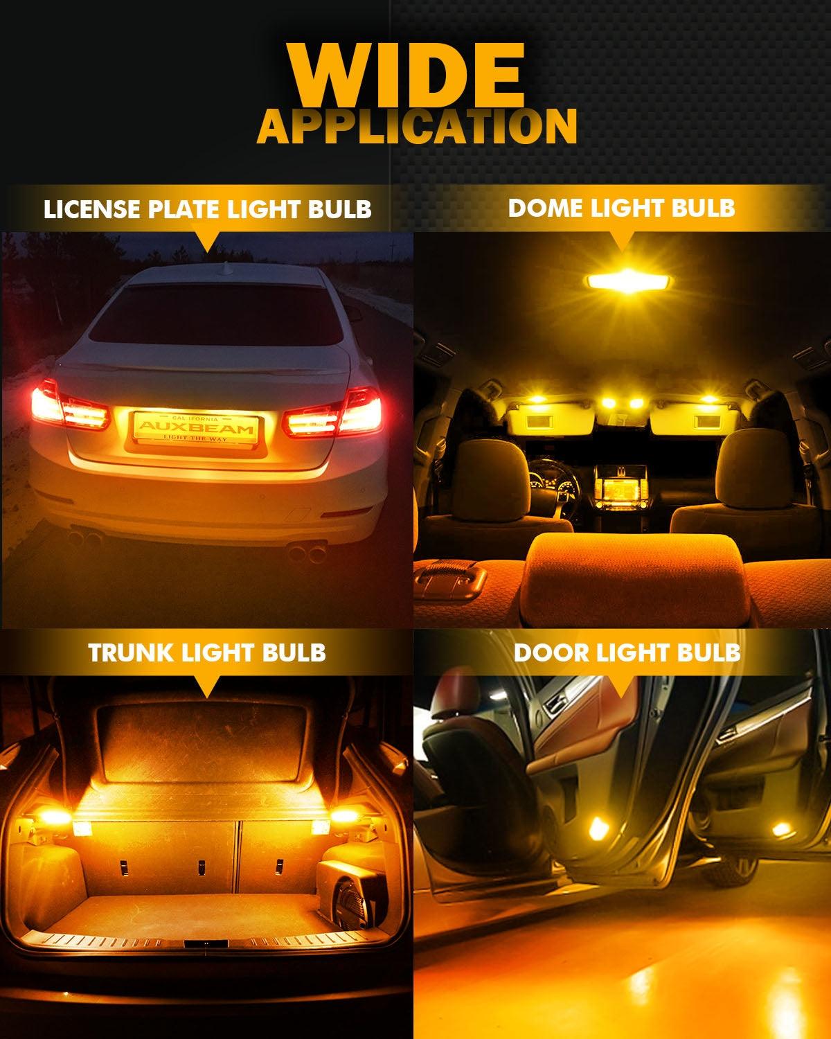 Auxbeam 168 / 2825 W5W T10 LED Bulbs – B1 Series, 3W, Amber, 400% Brighter, CANBUS Error-Free, License Plate / Side Marker / Interior Lights (2 Pack)