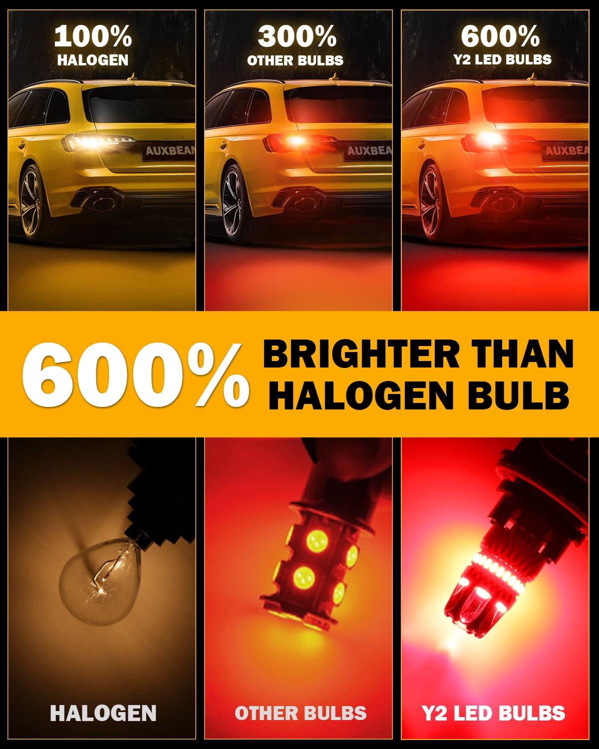 Auxbeam T25 / 3157 / 3156 LED Brake & Tail Light Bulbs – Y2 Series, 14W, 6000LM, Red, CAN-Bus Error-Free (2 Pack)