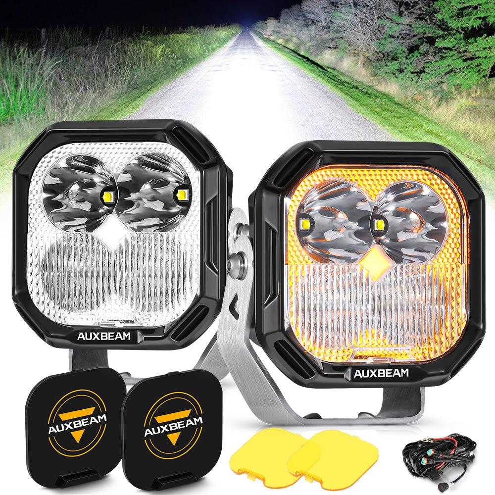 Auxbeam Color Play Series 3" LED Pod Lights – 100W, Combo Beam, White DRL & Amber Turn Signal