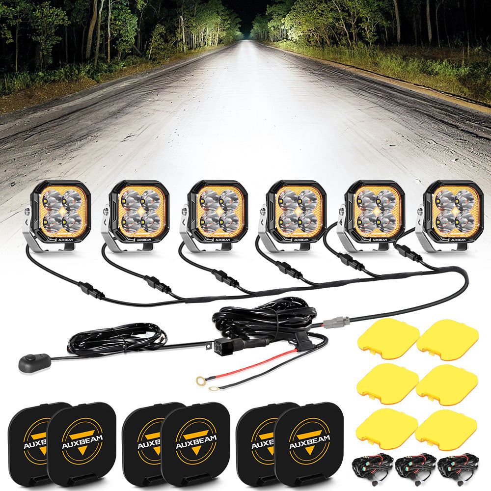 Auxbeam Color Play Series 3" LED Pod Lights – 100W, Spot Beam, White DRL & Amber Turn Signal