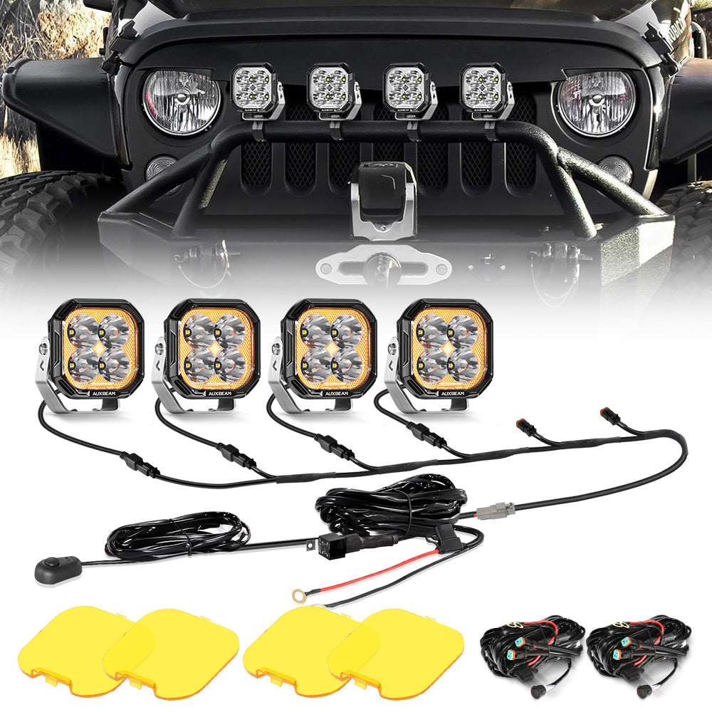Auxbeam Color Play Series 3" LED Pod Lights – 100W, Spot Beam, White DRL & Amber Turn Signal