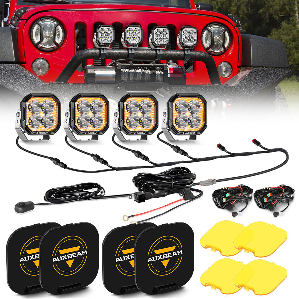 Auxbeam Color Play Series 3" LED Pod Lights – 100W, Spot Beam, White DRL & Amber Turn Signal