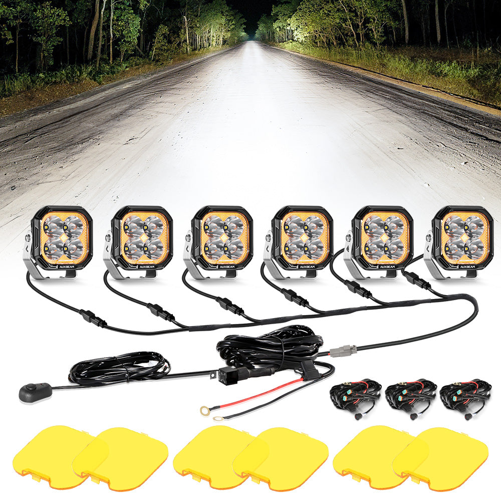 Auxbeam Color Play Series 3" LED Pod Lights – 100W, Spot Beam, White DRL & Amber Turn Signal