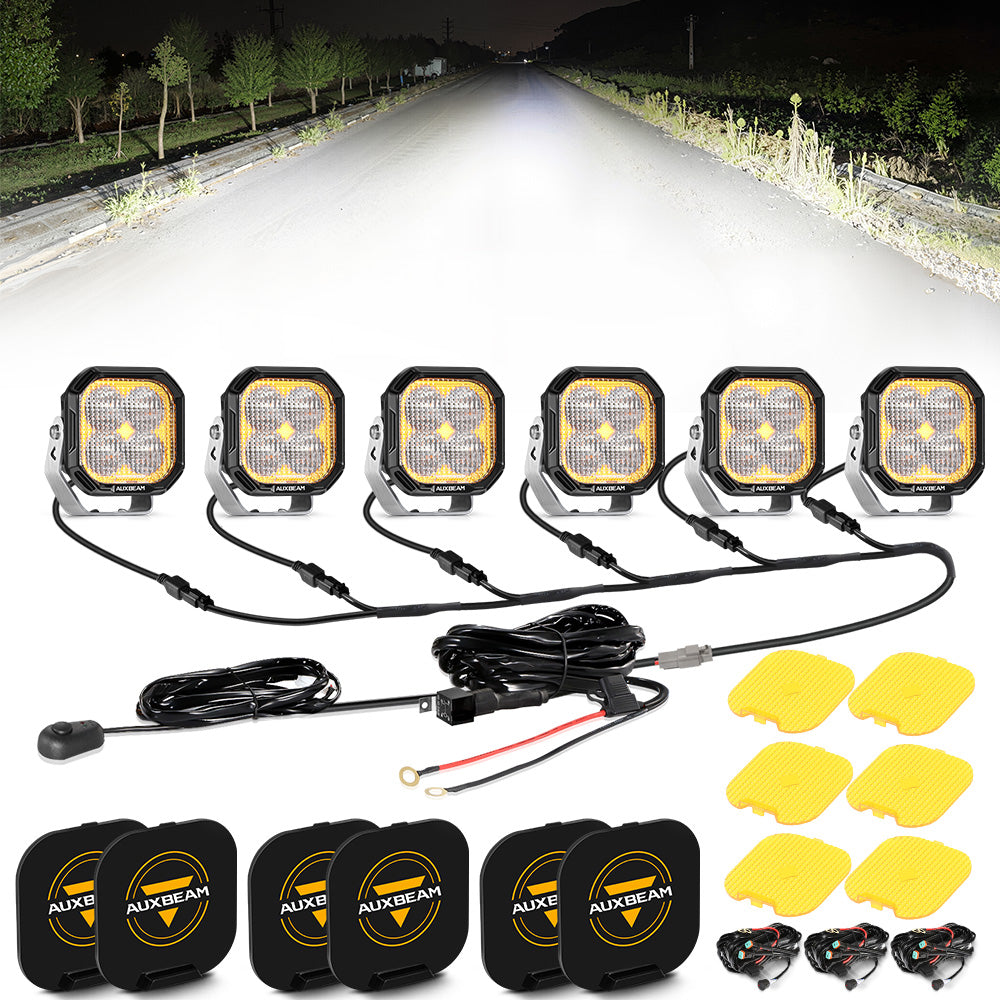 Auxbeam Color Play Series 3" LED Pod Lights – 100W, Flood Beam, White DRL & Amber Turn Signal