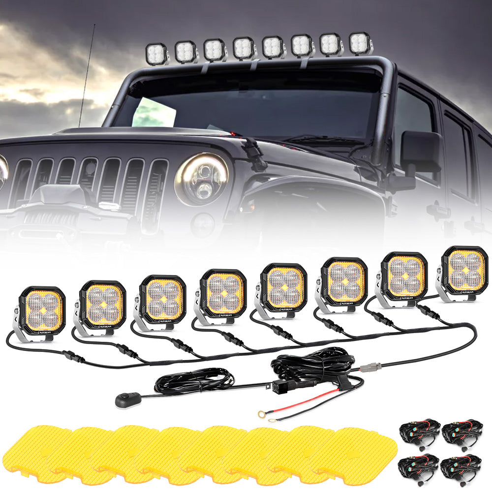 Auxbeam Color Play Series 3" LED Pod Lights – 100W, Flood Beam, White DRL & Amber Turn Signal
