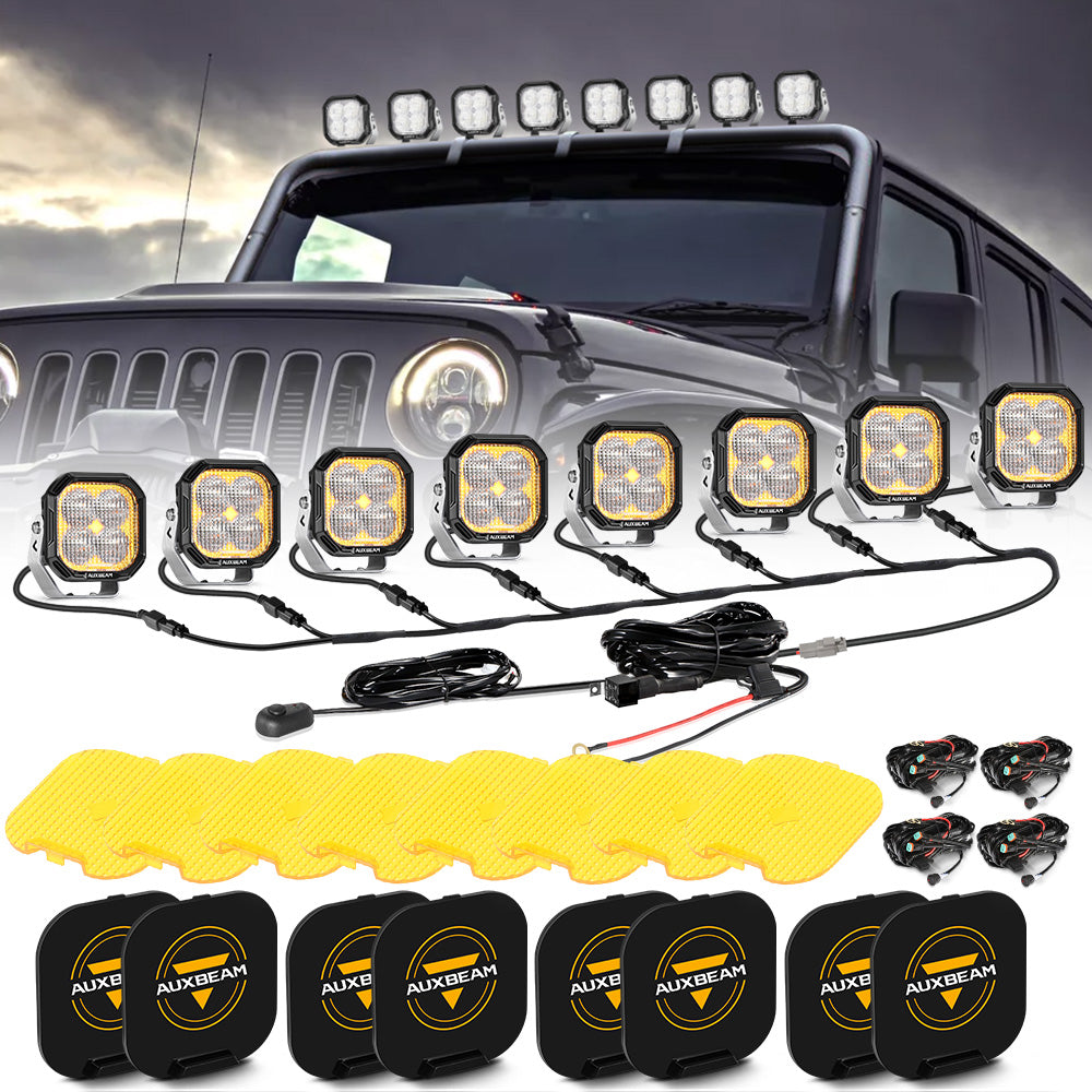 Auxbeam Color Play Series 3" LED Pod Lights – 100W, Flood Beam, White DRL & Amber Turn Signal