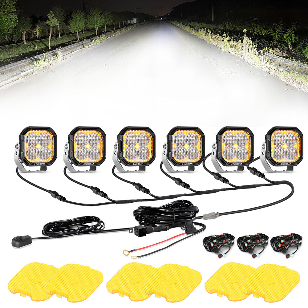 Auxbeam Color Play Series 3" LED Pod Lights – 100W, Flood Beam, White DRL & Amber Turn Signal