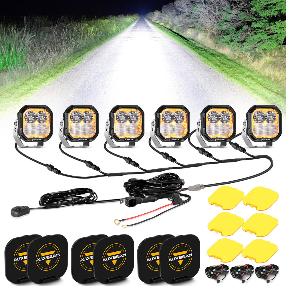 Auxbeam Color Play Series 3" LED Pod Lights – 100W, Combo Beam, White DRL & Amber Turn Signal