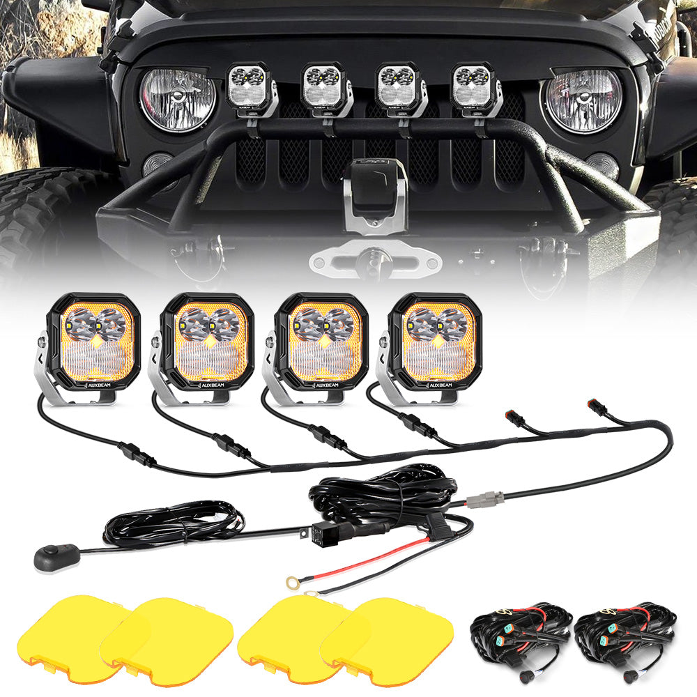 Auxbeam Color Play Series 3" LED Pod Lights – 100W, Combo Beam, White DRL & Amber Turn Signal