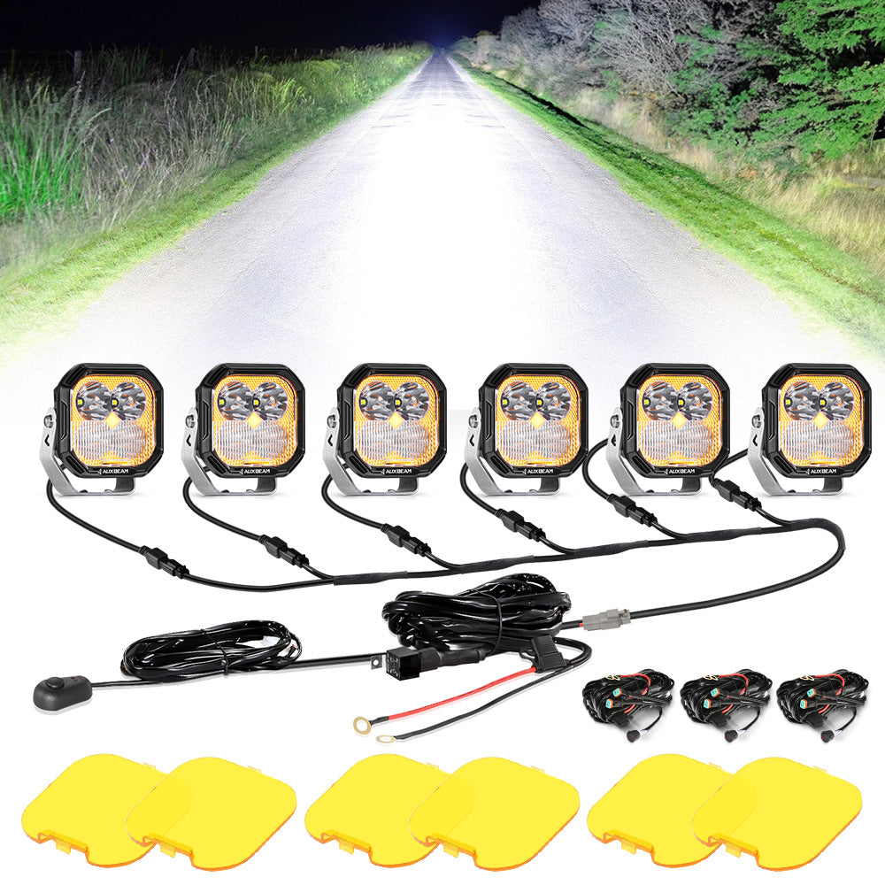 Auxbeam Color Play Series 3" LED Pod Lights – 100W, Combo Beam, White DRL & Amber Turn Signal