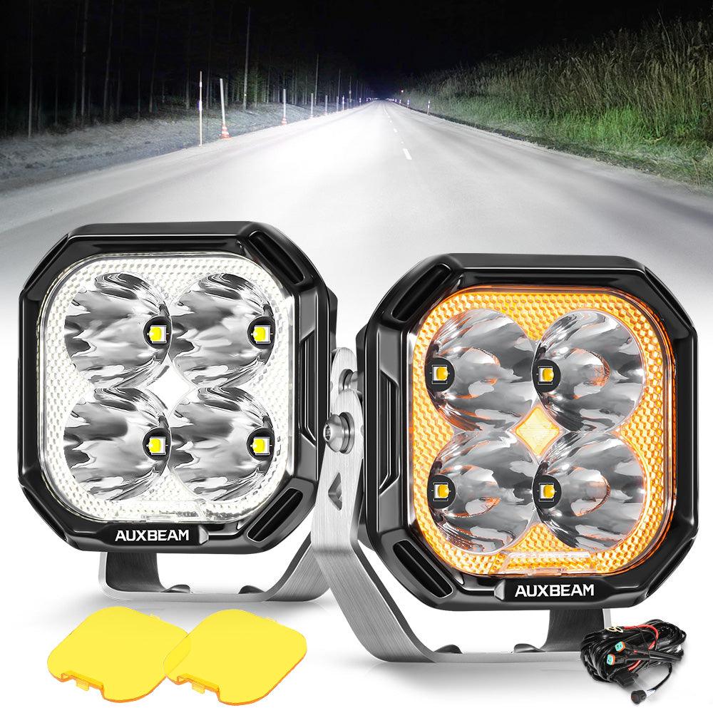 Auxbeam Color Play Series 3" LED Pod Lights – 100W, Spot Beam, White DRL & Amber Turn Signal