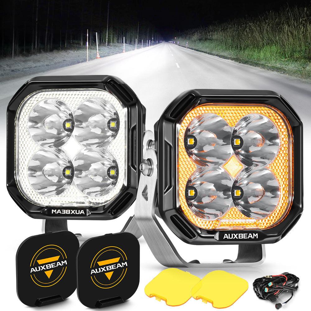 Auxbeam Color Play Series 3" LED Pod Lights – 100W, Spot Beam, White DRL & Amber Turn Signal