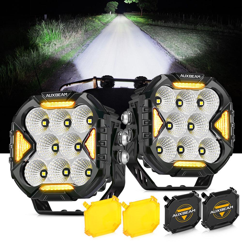 Auxbeam CUBE-Z Series 4" LED Pod Lights – Flood Beam, White DRL & Amber Turn Signal