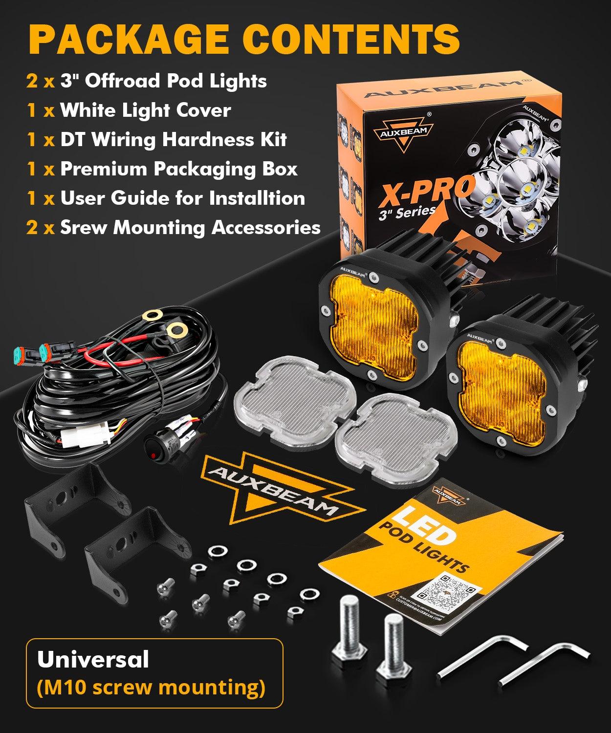 Auxbeam XP-ULTRA Series 3" LED Pods – 80W, Flood Beam, Amber & White