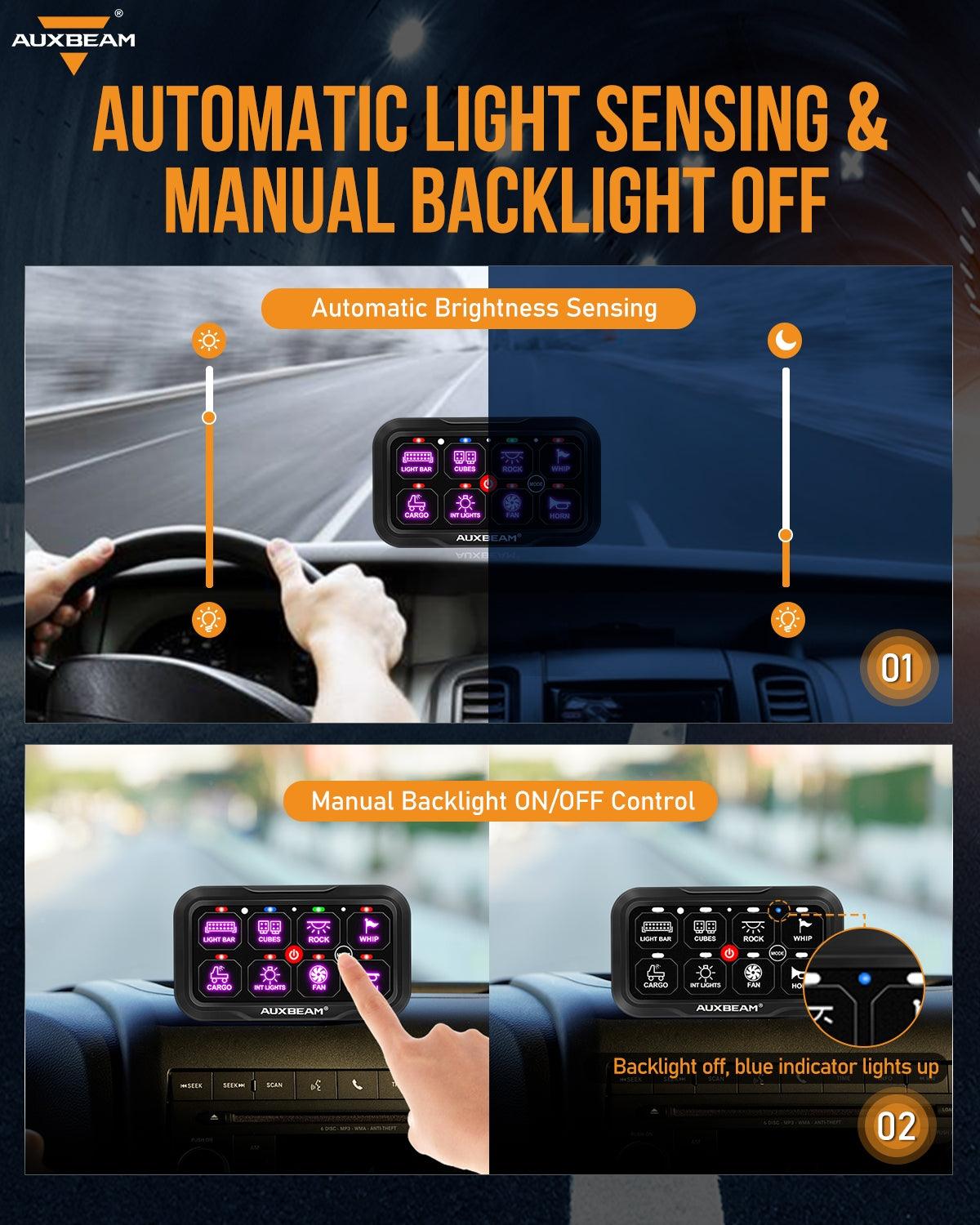 Auxbeam RC Series RC-800 RGB Switch Panel – Remote Control, Toggle/Momentary/Pulsed, One-Sided Outlet