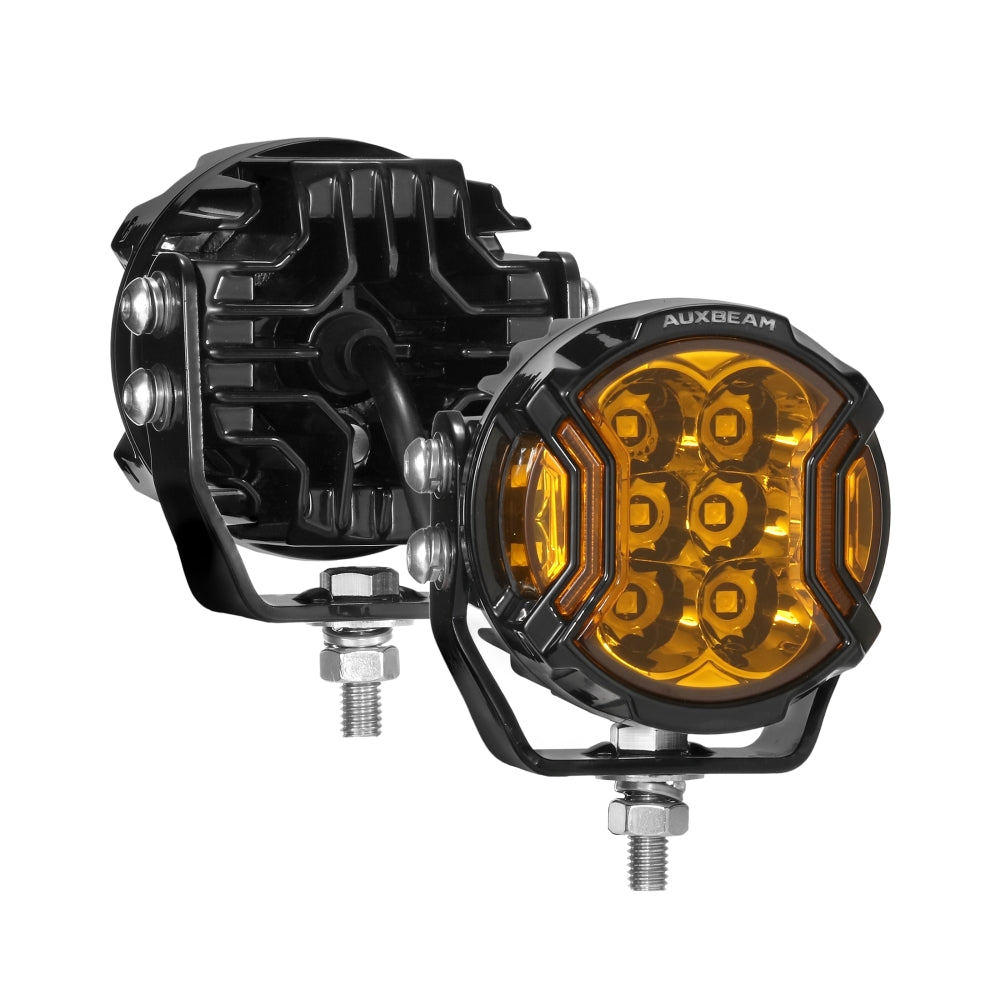 Auxbeam V-ULTRA Series LED Side Shooter Pods – 7", Amber/White, Amber DRL