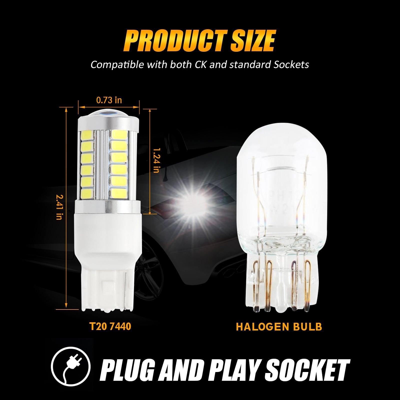 Auxbeam 7440 / 7440A LED Bulbs – 33LED Series, Backup/Reverse/Turn Signal/Brake/Tail Lights, 20W, 4000LM, 6500K White (2 Pack)