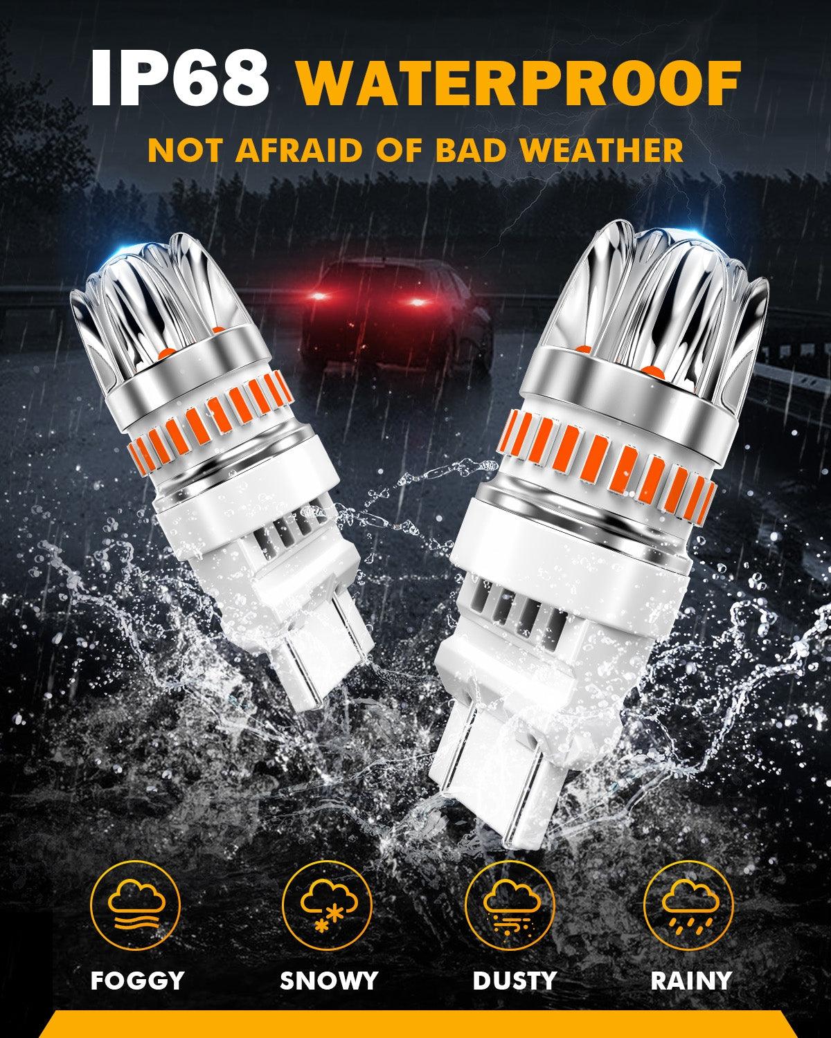 Auxbeam T25 / 3157 / 3156 LED Brake & Tail Light Bulbs – Y2 Series, 14W, 6000LM, Red, CAN-Bus Error-Free (2 Pack)