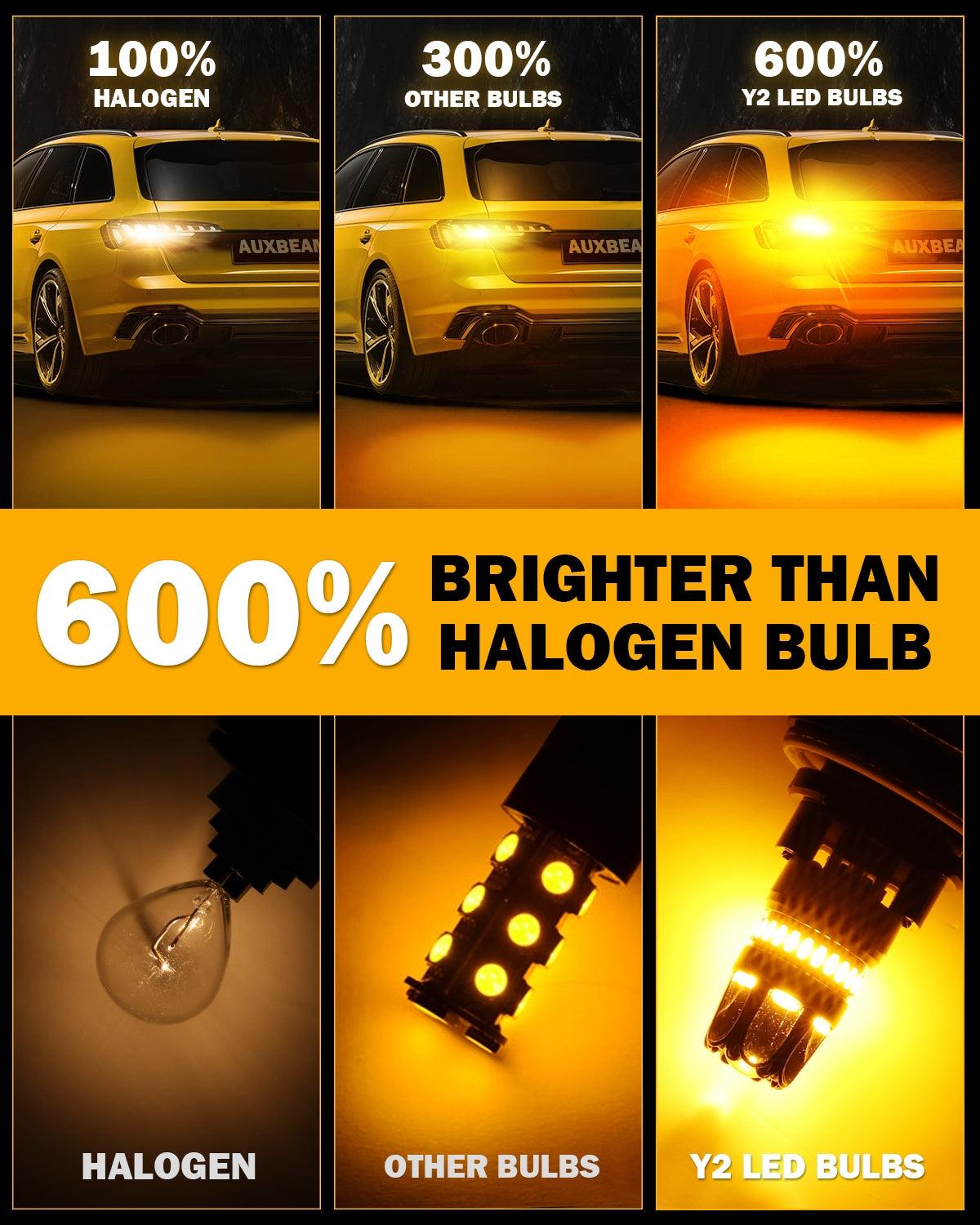 Auxbeam T25 / 3157 / 3156 LED Turn Signal Bulbs – Y2 Series, Front/Rear & Side Marker Lights, 14W, 6000LM, 3000K Amber, CAN-Bus Error-Free (2 Pack)
