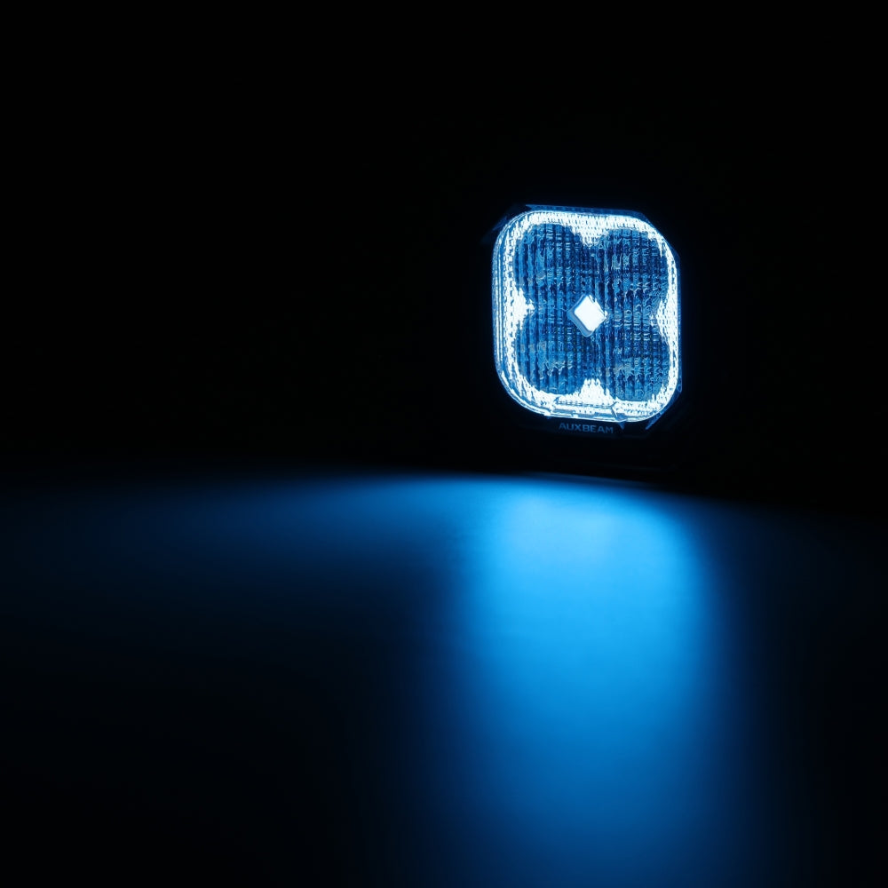 Auxbeam Color Play Series 3" RGB LED Pod Lights – 116W, Flood Beam, 8 Backlight Modes