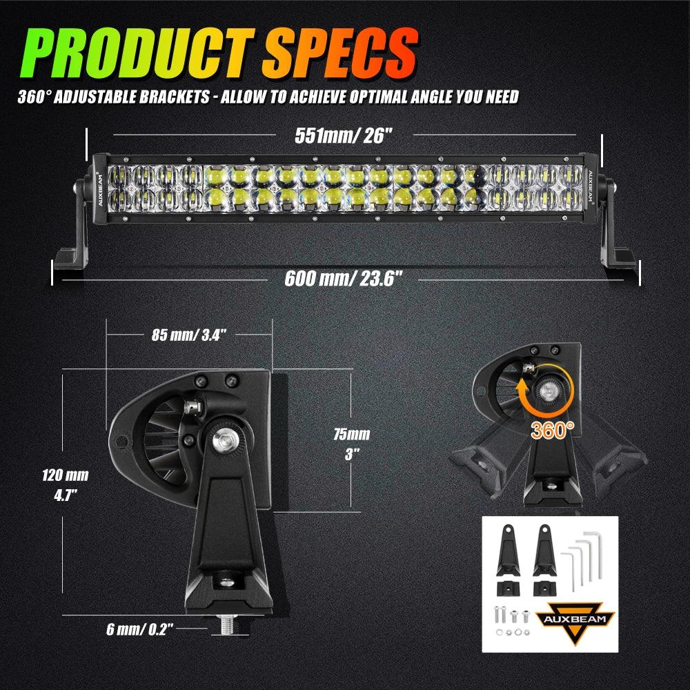 Auxbeam V-PRO Series 22" RGBW LED Light Bar & RGB Rock Light Combo – Straight, Color-Changing, Off-Road