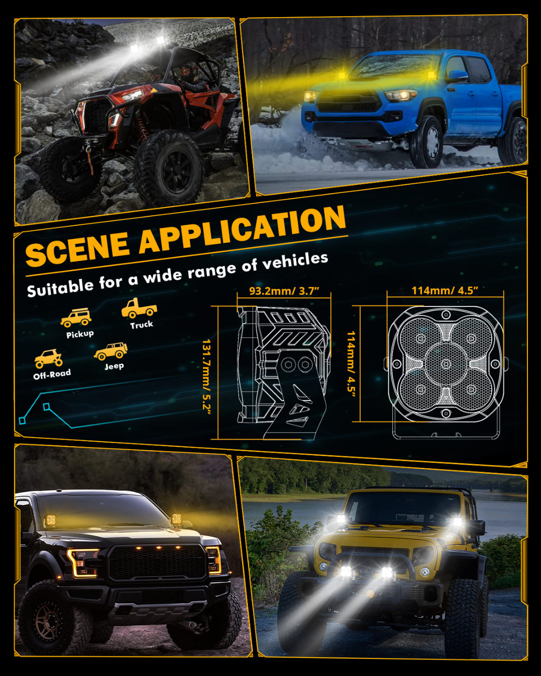 Auxbeam®XP-ULTRA Series 4.5 Inch Flood Beam LED Pod Lights Off