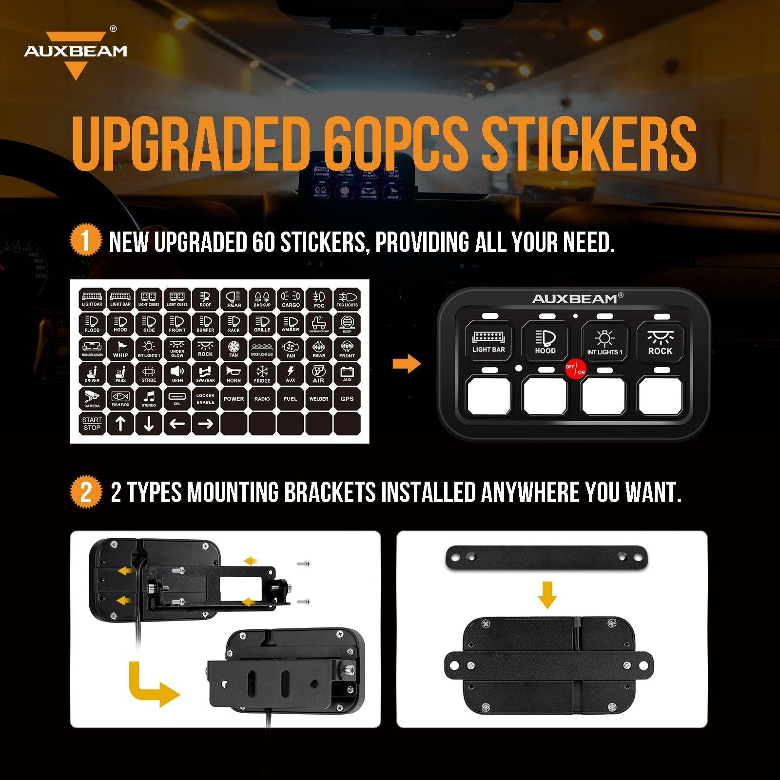 Auxbeam Single Series 6/8-Gang LED Switch Panel – Off-Road Light Controller