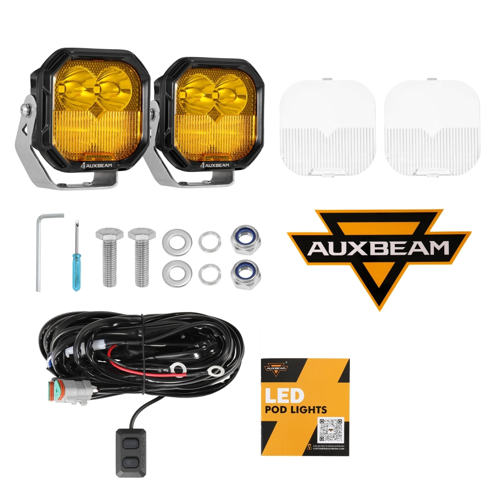 Auxbeam Color Play Series 3" RGB LED Pod Lights – 116W, Combo Beam, 8 Backlight Modes
