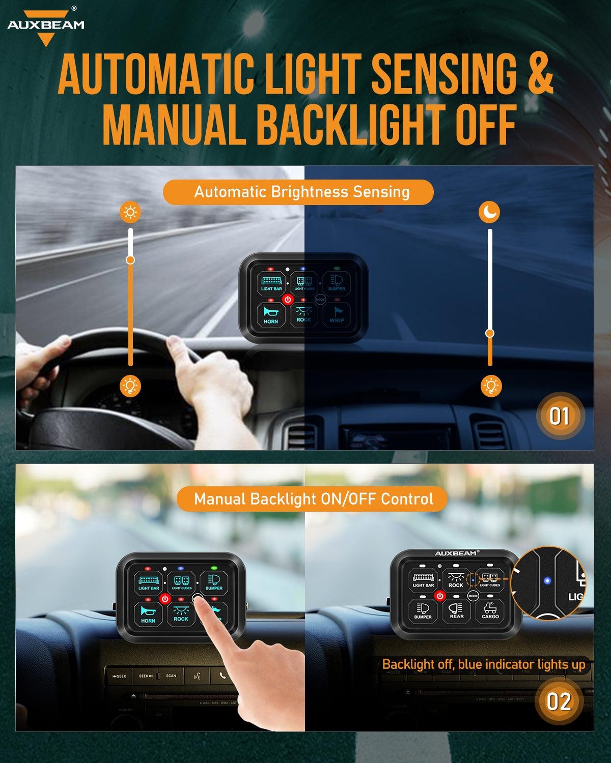 Auxbeam RGB Series 6 Gang (RA60) Switch Panel, Toggle/ Momentary/ Pulsed Mode Supported (One-Sided Outlet)
