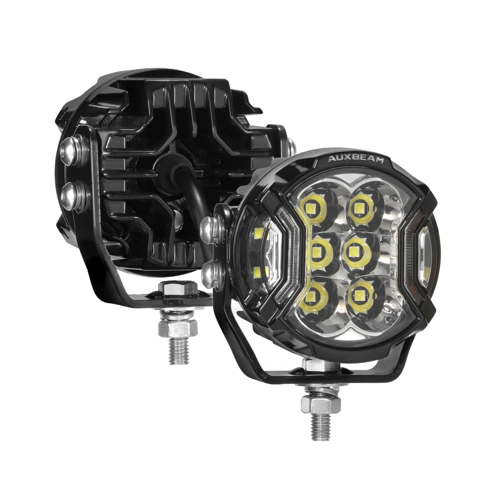 Auxbeam V-ULTRA Series LED Side Shooter Pods – 7", Amber/White, Amber DRL
