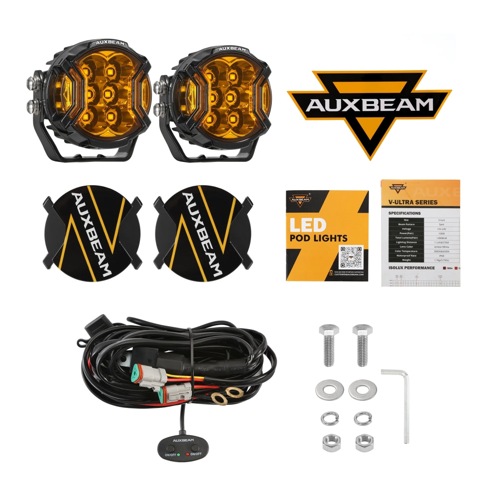 Auxbeam V-ULTRA Series 3" LED Side Shooter Pods – 108W, Amber, Amber DRL
