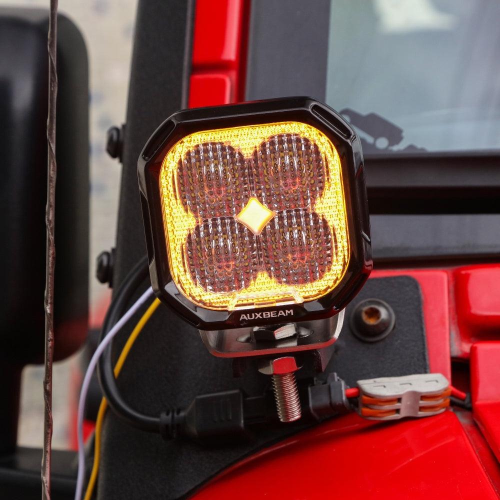 Auxbeam Color Play Series 3" LED Pod Lights – 100W, Flood Beam, White DRL & Amber Turn Signal