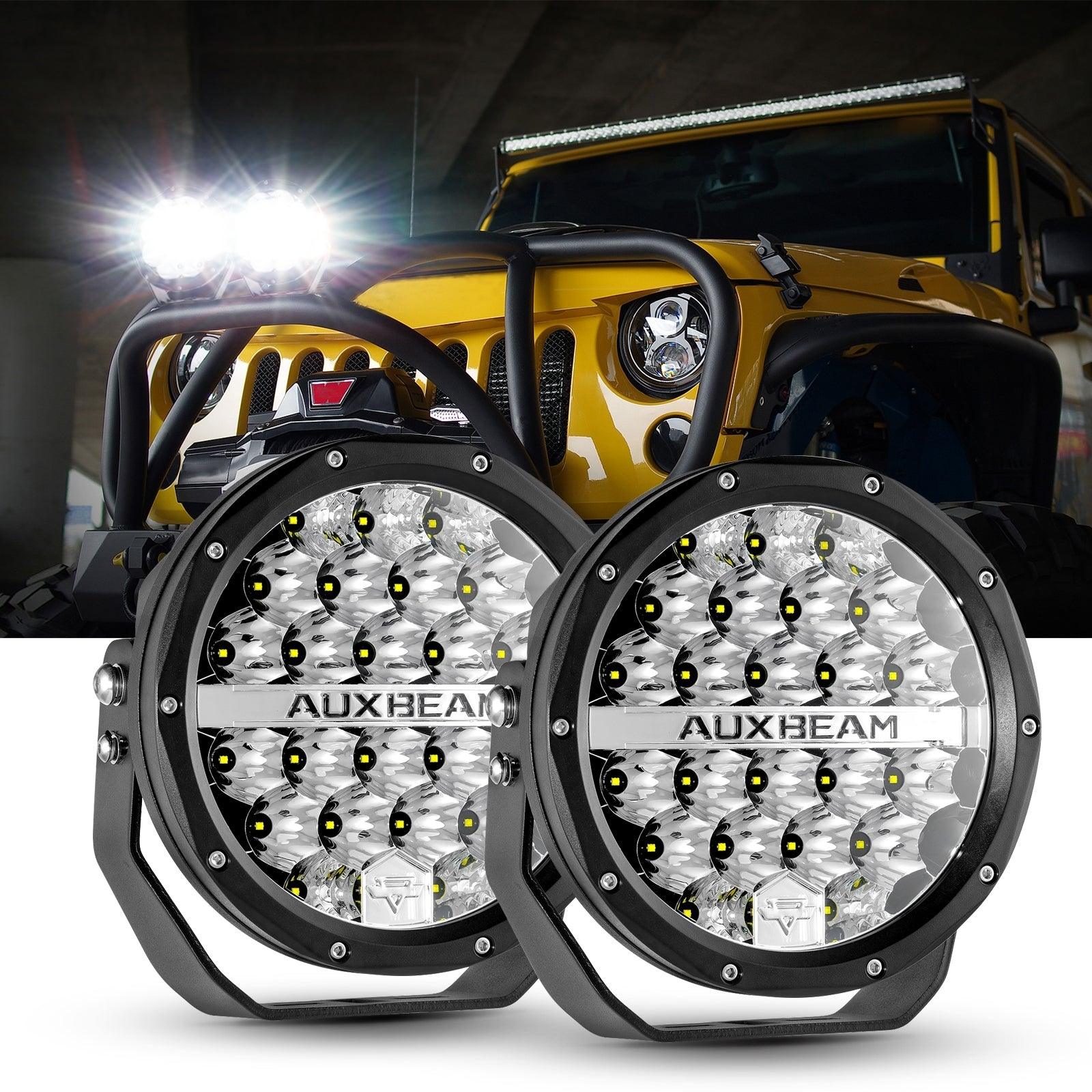Auxbeam 7" 240W Round LED Driving Lights – Off-Road Spot Beam with DRL, Amber/Black Covers Optional for SUV, ATV, UTV, Truck & Boat (2 Pack)
